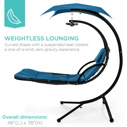LoungeLoop™ Hanging LED-Lit Curved Chaise Lounge Chair with Pillow, Canopy & Stand