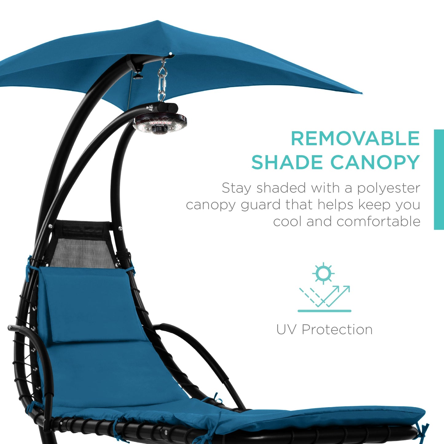 LoungeLoop™ Hanging LED-Lit Curved Chaise Lounge Chair with Pillow, Canopy & Stand