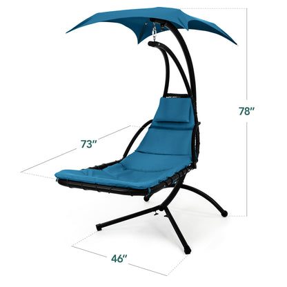LoungeLoop™ Hanging LED-Lit Curved Chaise Lounge Chair with Pillow, Canopy & Stand