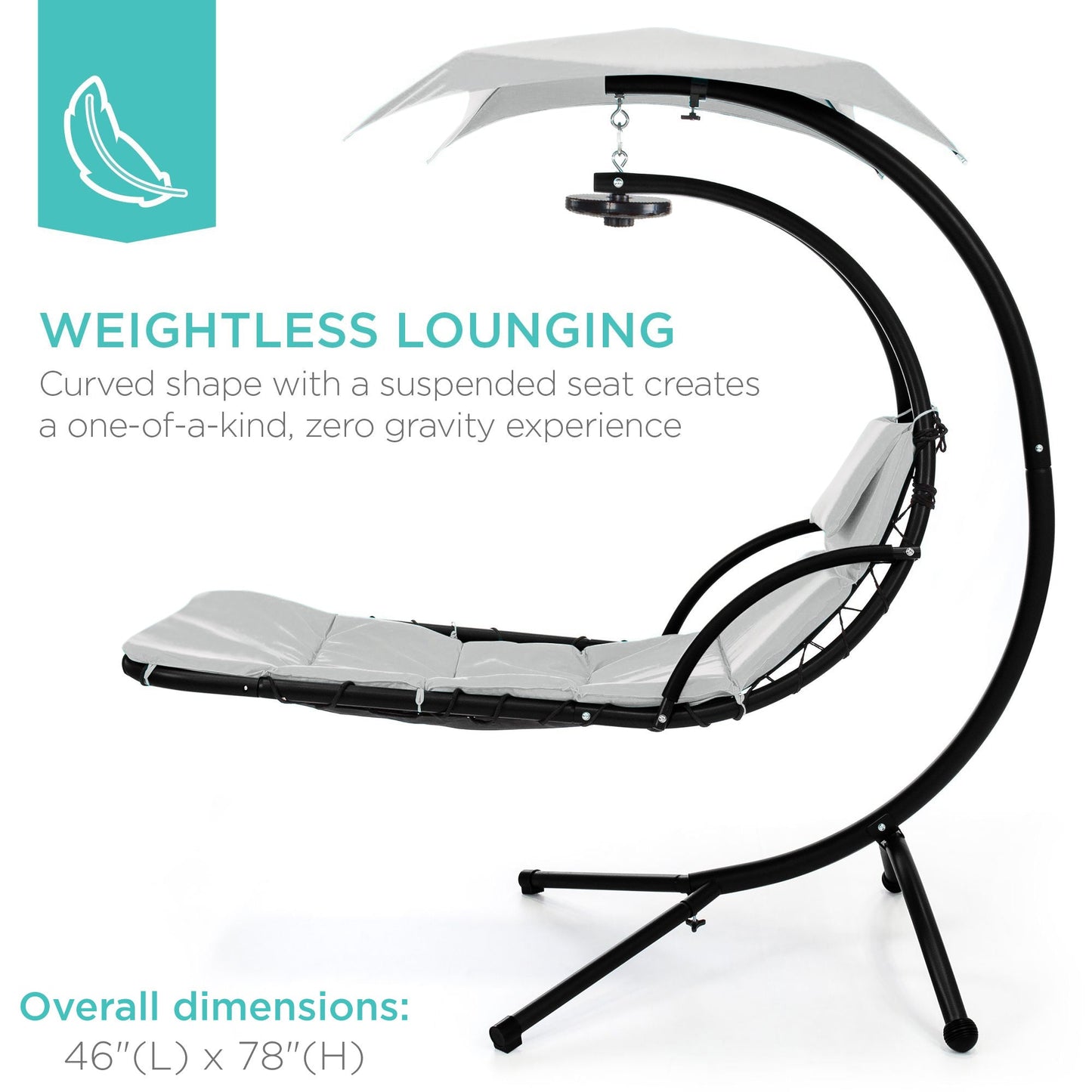 LoungeLoop™ Hanging LED-Lit Curved Chaise Lounge Chair with Pillow, Canopy & Stand