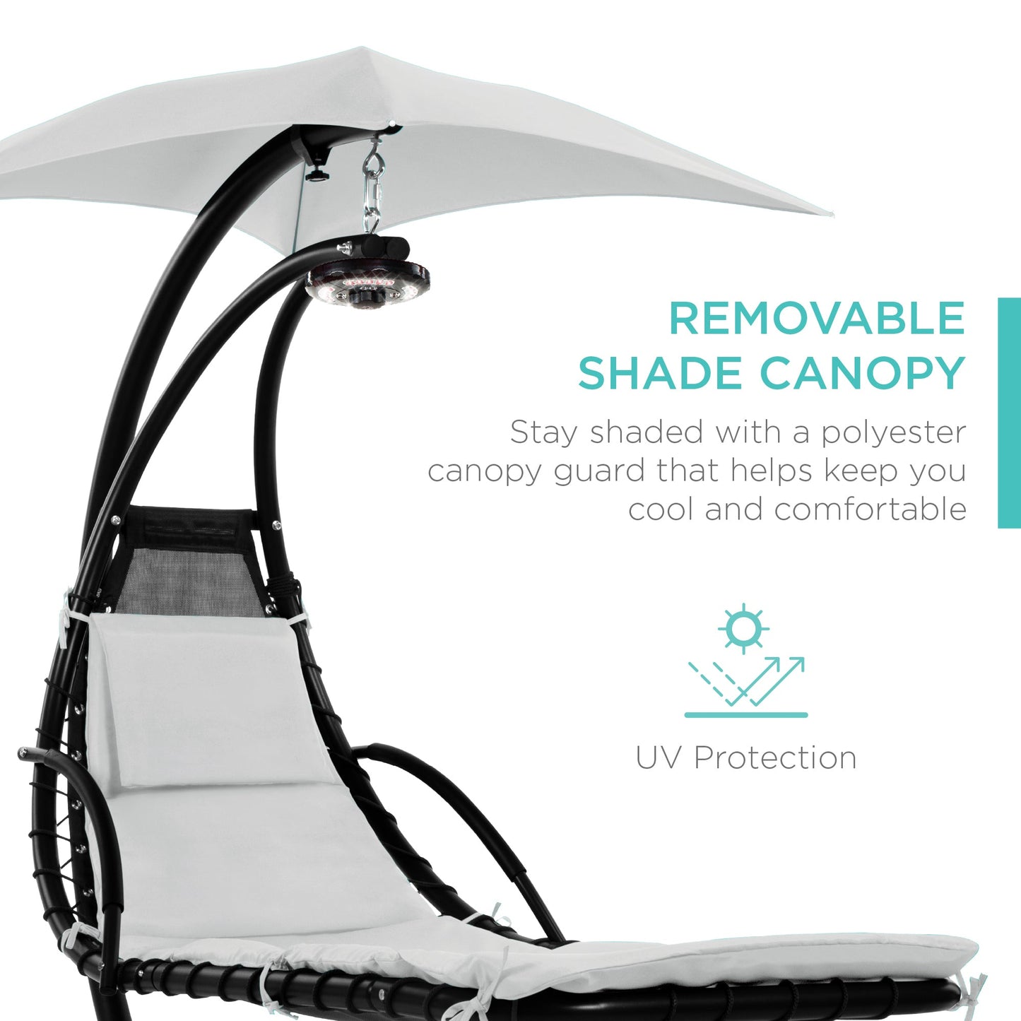 LoungeLoop™ Hanging LED-Lit Curved Chaise Lounge Chair with Pillow, Canopy & Stand