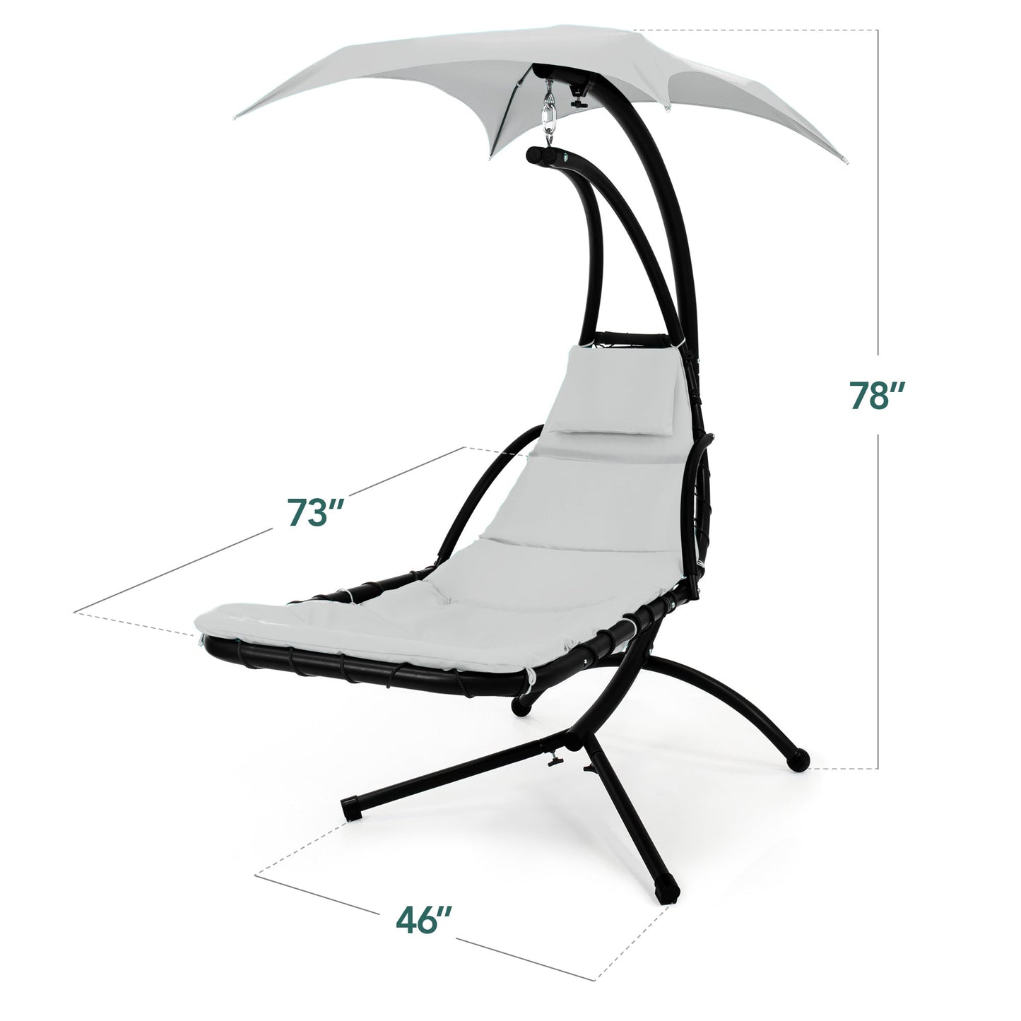 LoungeLoop™ Hanging LED-Lit Curved Chaise Lounge Chair with Pillow, Canopy & Stand