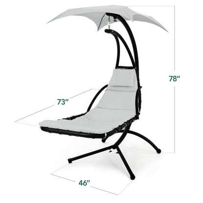 LoungeLoop™ Hanging LED-Lit Curved Chaise Lounge Chair with Pillow, Canopy & Stand