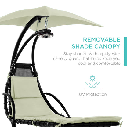 LoungeLoop™ Hanging LED-Lit Curved Chaise Lounge Chair with Pillow, Canopy & Stand