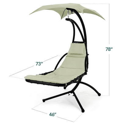 LoungeLoop™ Hanging LED-Lit Curved Chaise Lounge Chair with Pillow, Canopy & Stand