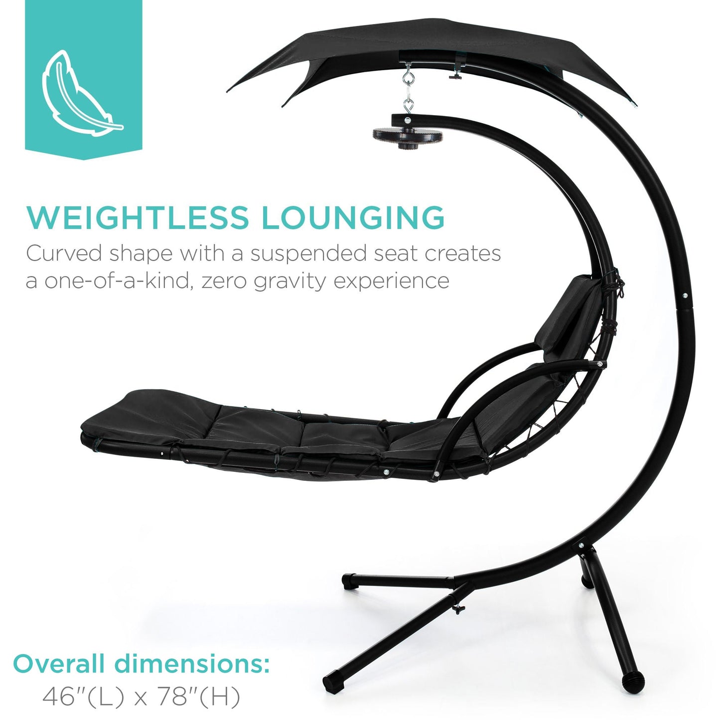 LoungeLoop™ Hanging LED-Lit Curved Chaise Lounge Chair with Pillow, Canopy & Stand