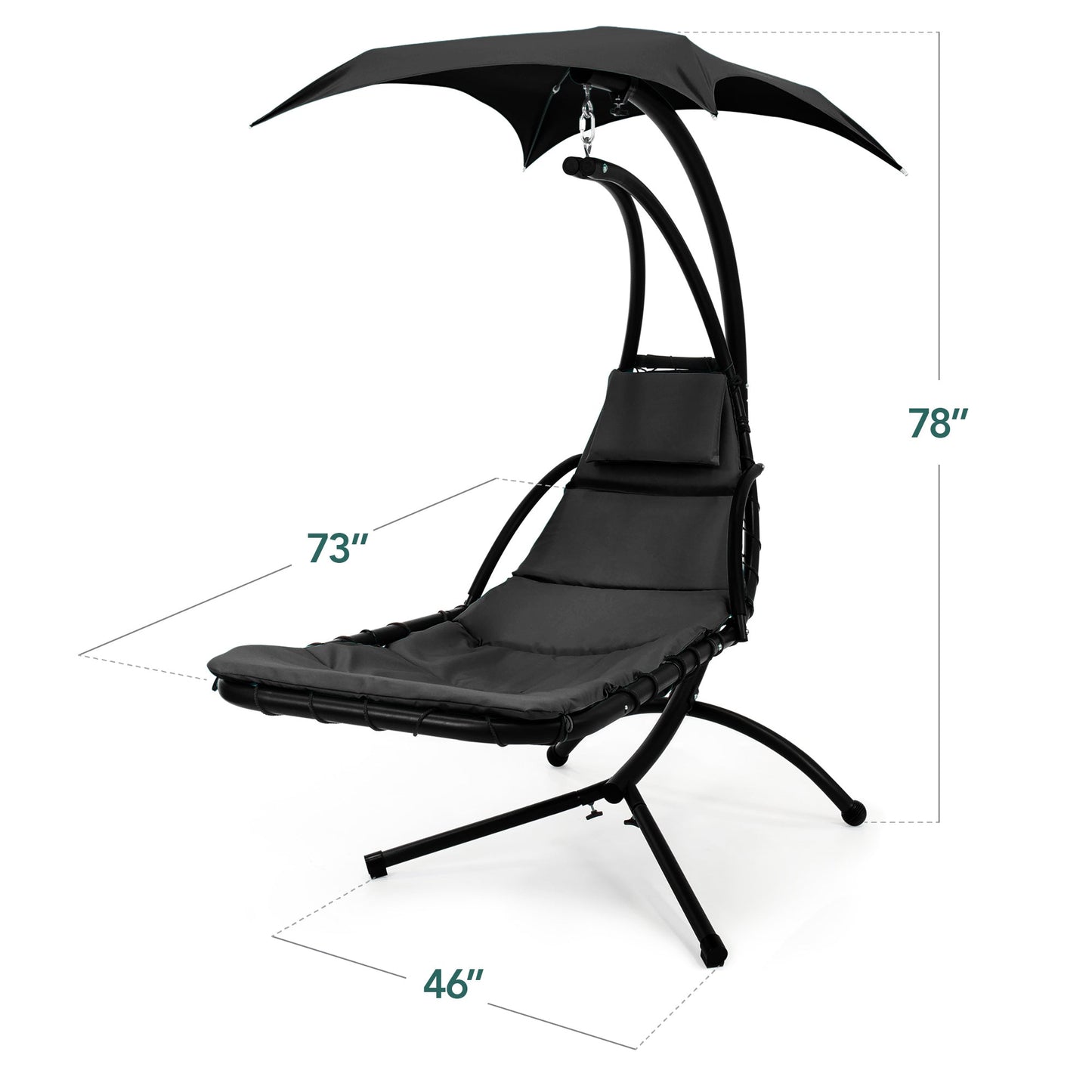 LoungeLoop™ Hanging LED-Lit Curved Chaise Lounge Chair with Pillow, Canopy & Stand