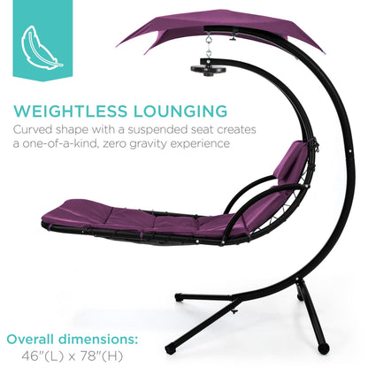 LoungeLoop™ Hanging LED-Lit Curved Chaise Lounge Chair with Pillow, Canopy & Stand