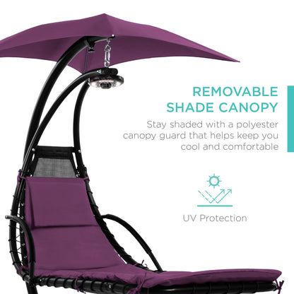 LoungeLoop™ Hanging LED-Lit Curved Chaise Lounge Chair with Pillow, Canopy & Stand