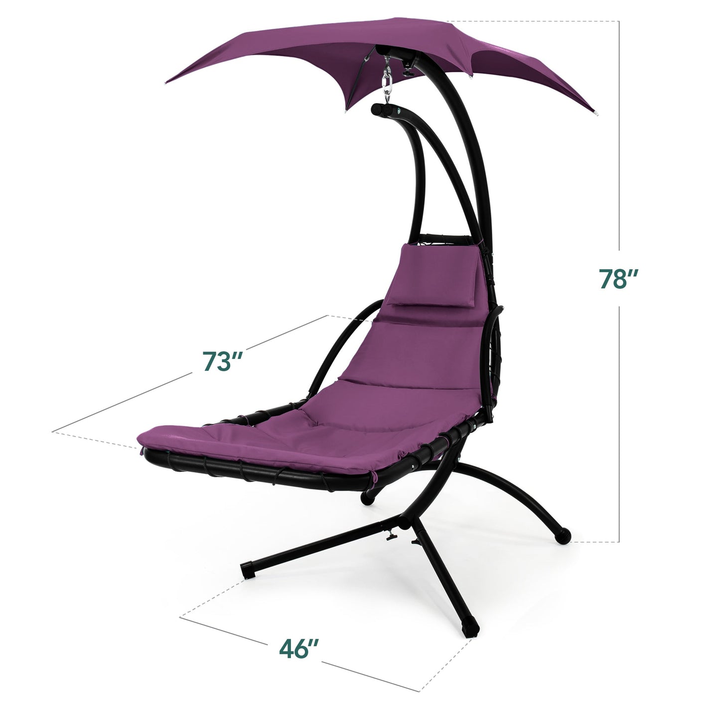 LoungeLoop™ Hanging LED-Lit Curved Chaise Lounge Chair with Pillow, Canopy & Stand