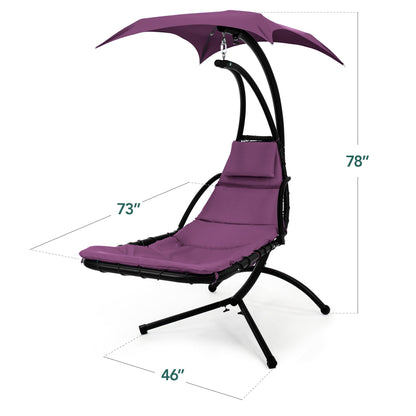 LoungeLoop™ Hanging LED-Lit Curved Chaise Lounge Chair with Pillow, Canopy & Stand