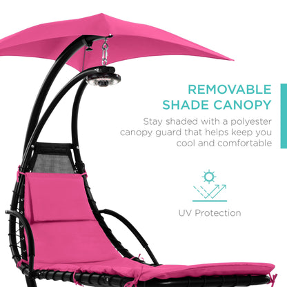 LoungeLoop™ Hanging LED-Lit Curved Chaise Lounge Chair with Pillow, Canopy & Stand