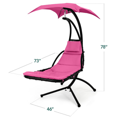 LoungeLoop™ Hanging LED-Lit Curved Chaise Lounge Chair with Pillow, Canopy & Stand