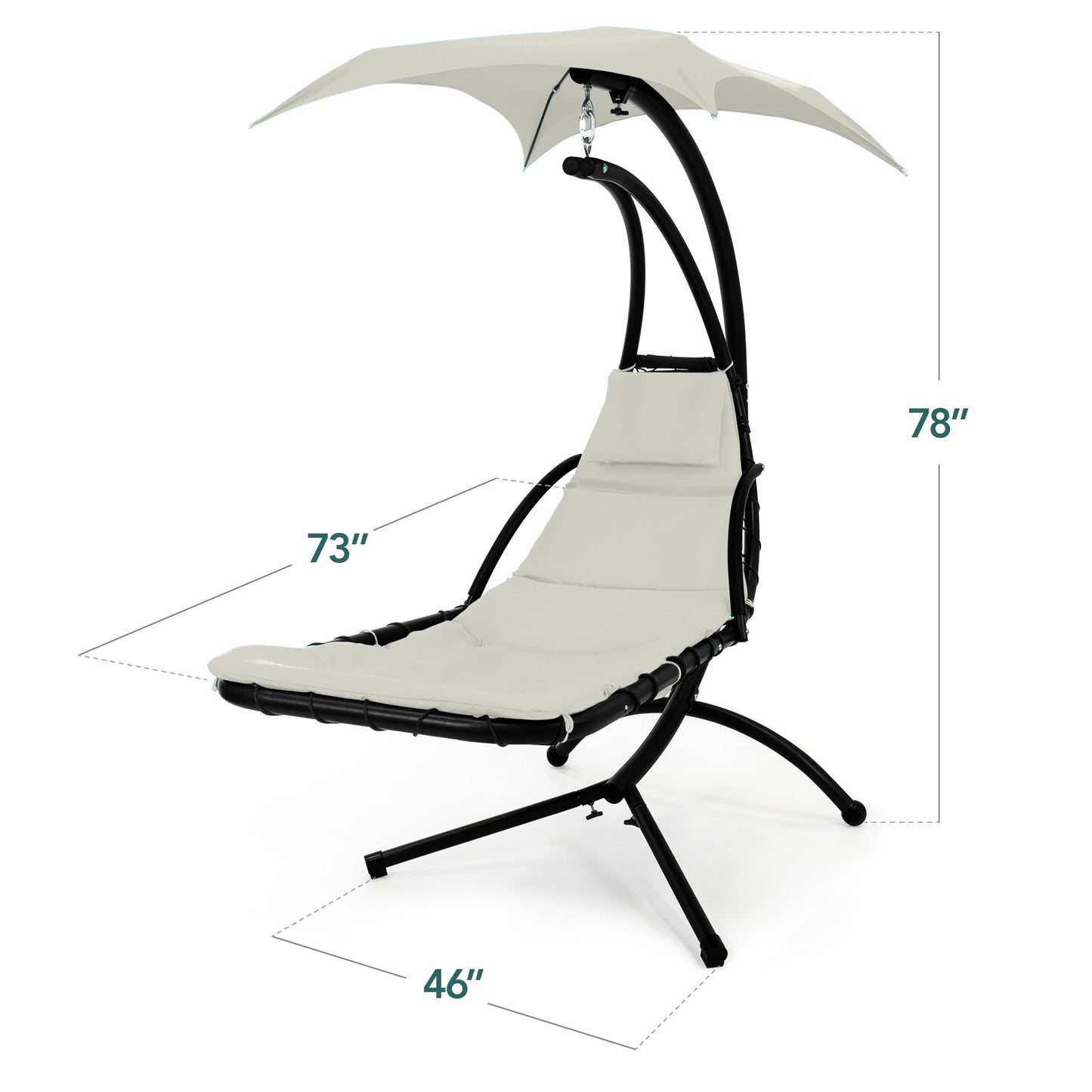 LoungeLoop™ Hanging LED-Lit Curved Chaise Lounge Chair with Pillow, Canopy & Stand