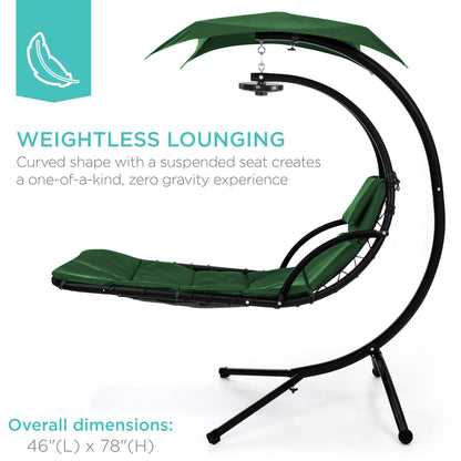 LoungeLoop™ Hanging LED-Lit Curved Chaise Lounge Chair with Pillow, Canopy & Stand