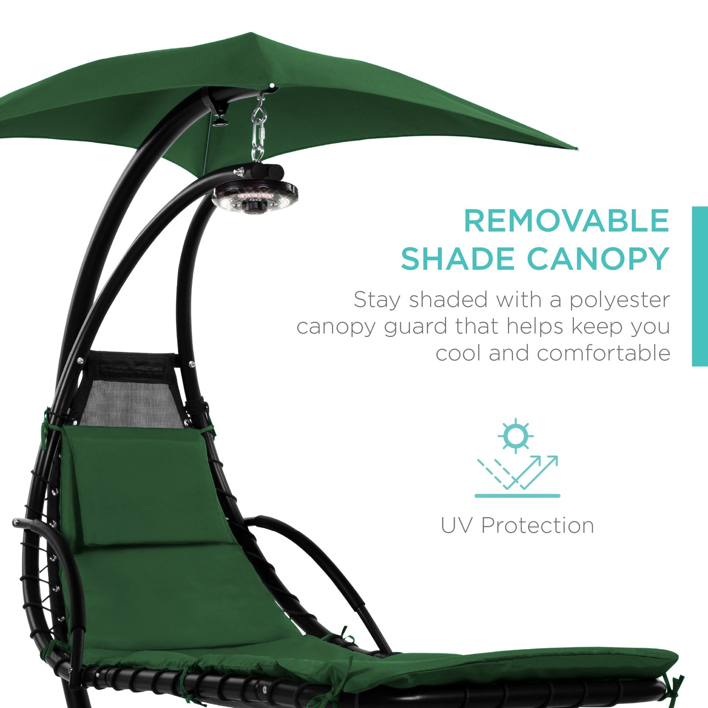 LoungeLoop™ Hanging LED-Lit Curved Chaise Lounge Chair with Pillow, Canopy & Stand