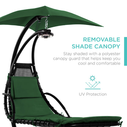 LoungeLoop™ Hanging LED-Lit Curved Chaise Lounge Chair with Pillow, Canopy & Stand