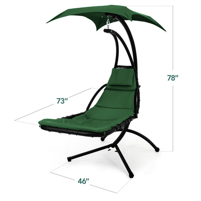 LoungeLoop™ Hanging LED-Lit Curved Chaise Lounge Chair with Pillow, Canopy & Stand