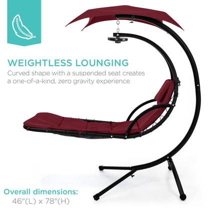 LoungeLoop™ Hanging LED-Lit Curved Chaise Lounge Chair with Pillow, Canopy & Stand