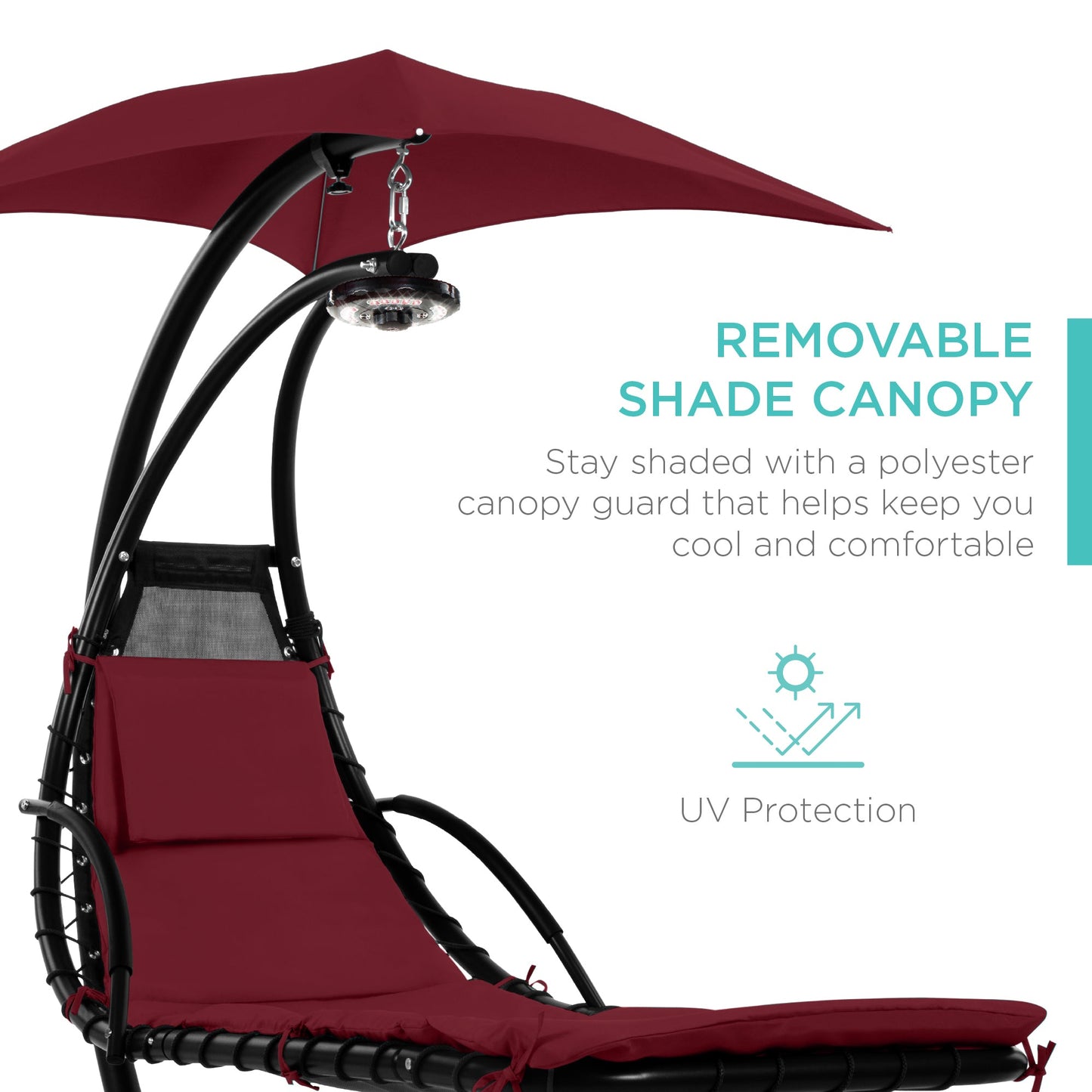 LoungeLoop™ Hanging LED-Lit Curved Chaise Lounge Chair with Pillow, Canopy & Stand