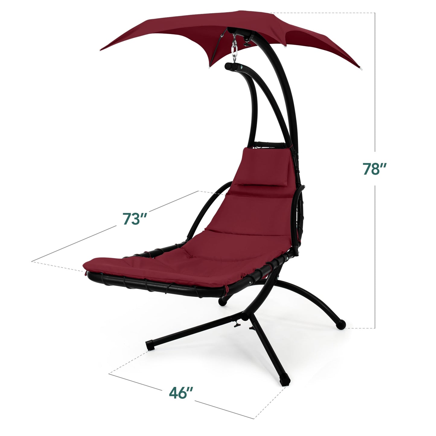 LoungeLoop™ Hanging LED-Lit Curved Chaise Lounge Chair with Pillow, Canopy & Stand