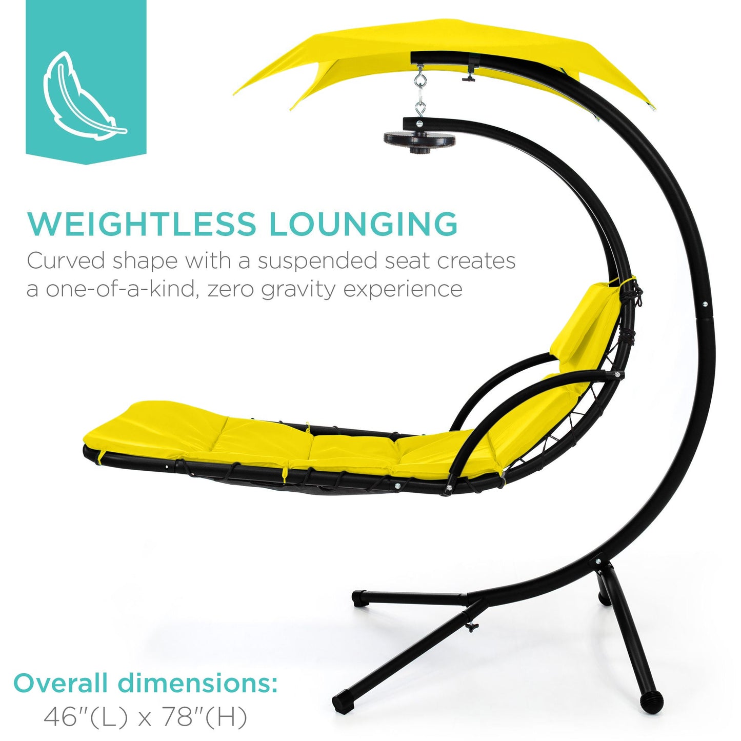 LoungeLoop™ Hanging LED-Lit Curved Chaise Lounge Chair with Pillow, Canopy & Stand