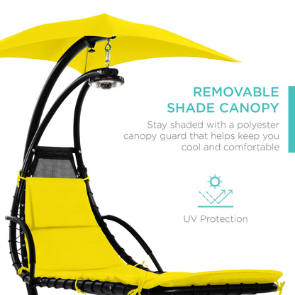 LoungeLoop™ Hanging LED-Lit Curved Chaise Lounge Chair with Pillow, Canopy & Stand