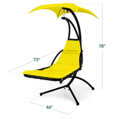 LoungeLoop™ Hanging LED-Lit Curved Chaise Lounge Chair with Pillow, Canopy & Stand