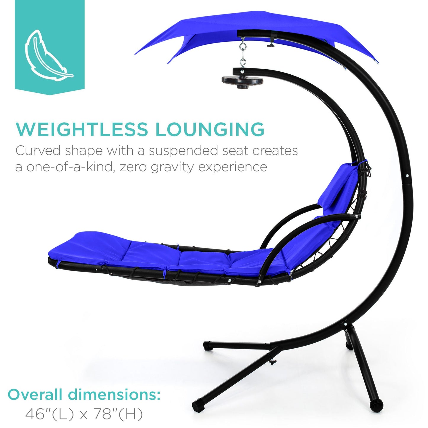 LoungeLoop™ Hanging LED-Lit Curved Chaise Lounge Chair with Pillow, Canopy & Stand