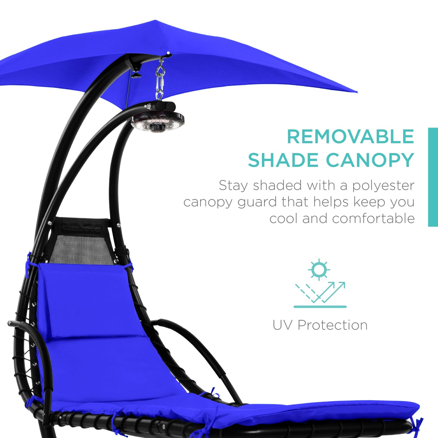 LoungeLoop™ Hanging LED-Lit Curved Chaise Lounge Chair with Pillow, Canopy & Stand