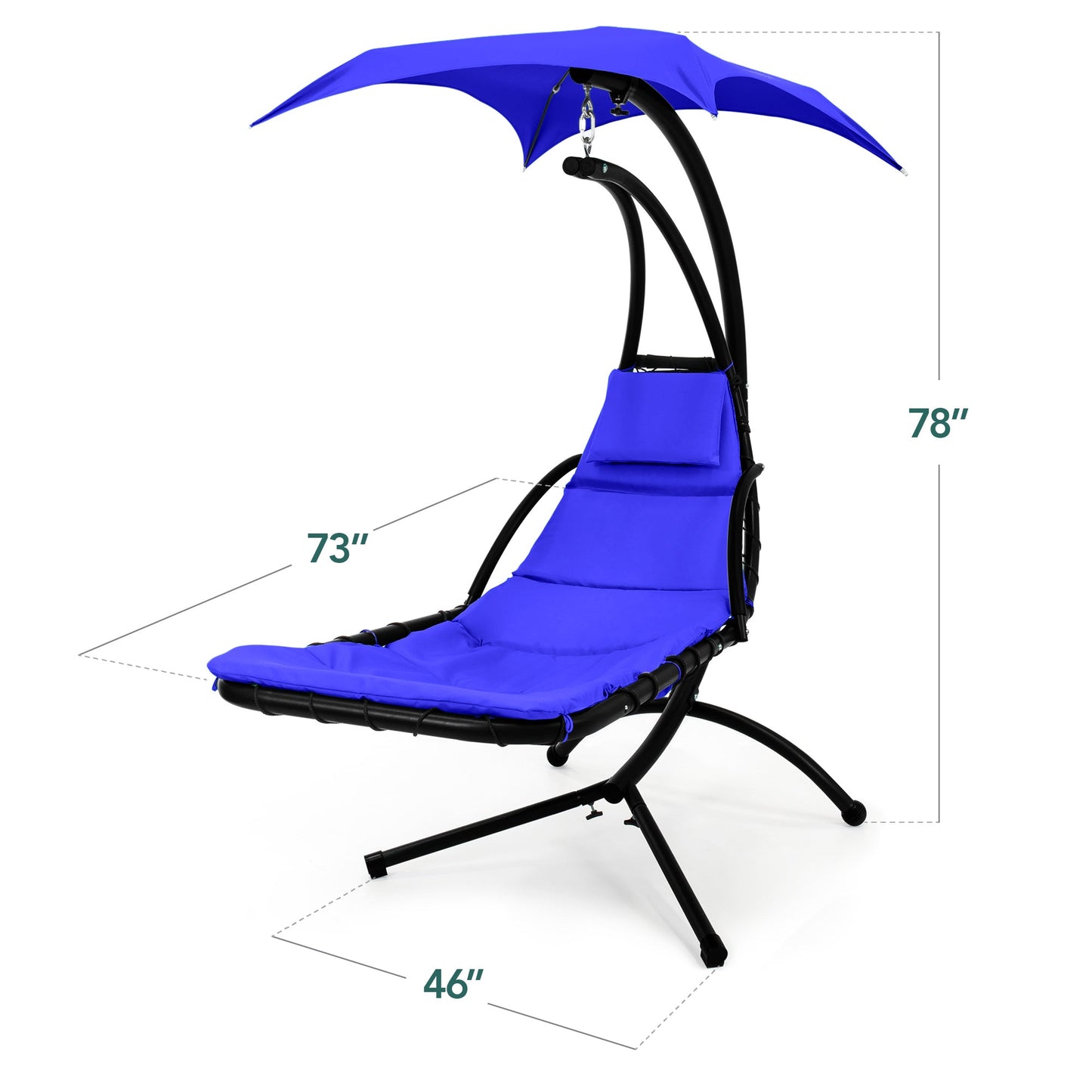 LoungeLoop™ Hanging LED-Lit Curved Chaise Lounge Chair with Pillow, Canopy & Stand