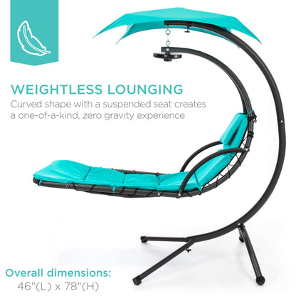 LoungeLoop™ Hanging LED-Lit Curved Chaise Lounge Chair with Pillow, Canopy & Stand