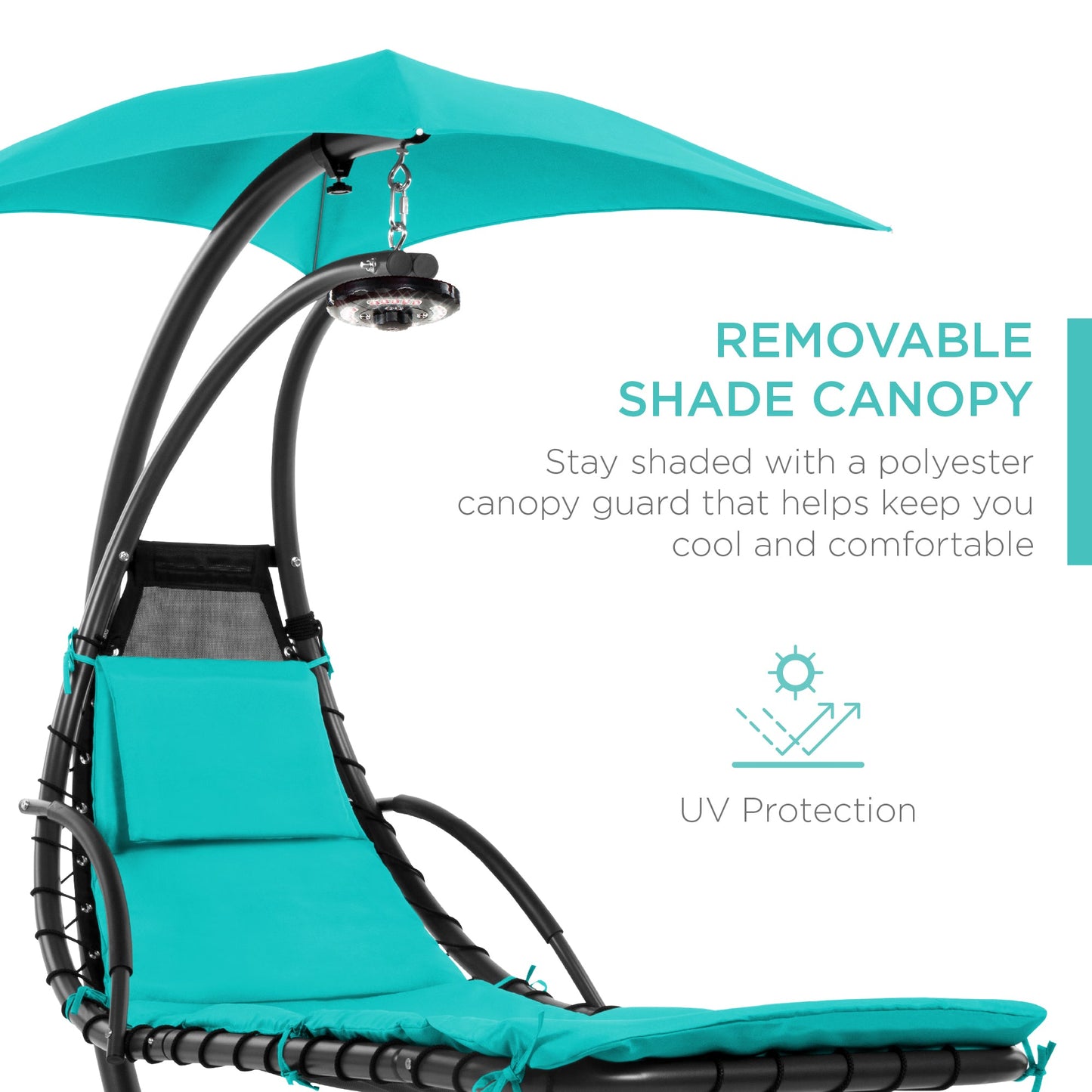 LoungeLoop™ Hanging LED-Lit Curved Chaise Lounge Chair with Pillow, Canopy & Stand