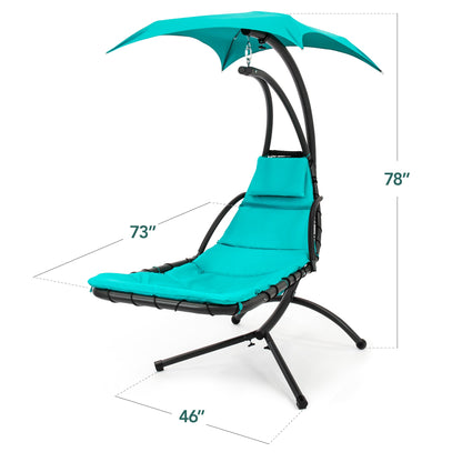 LoungeLoop™ Hanging LED-Lit Curved Chaise Lounge Chair with Pillow, Canopy & Stand
