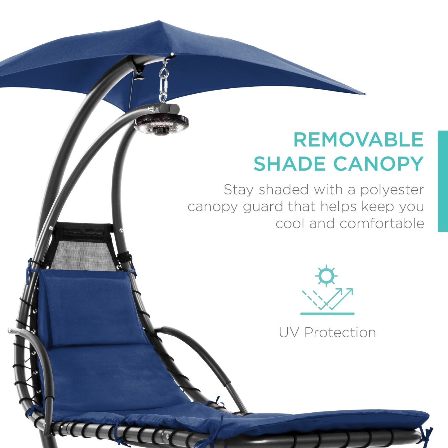 LoungeLoop™ Hanging LED-Lit Curved Chaise Lounge Chair with Pillow, Canopy & Stand