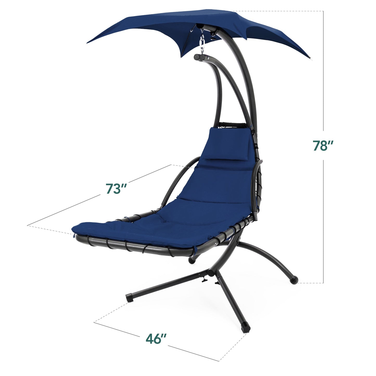 LoungeLoop™ Hanging LED-Lit Curved Chaise Lounge Chair with Pillow, Canopy & Stand