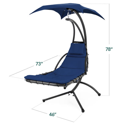 LoungeLoop™ Hanging LED-Lit Curved Chaise Lounge Chair with Pillow, Canopy & Stand