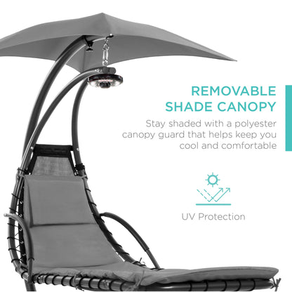 LoungeLoop™ Hanging LED-Lit Curved Chaise Lounge Chair with Pillow, Canopy & Stand