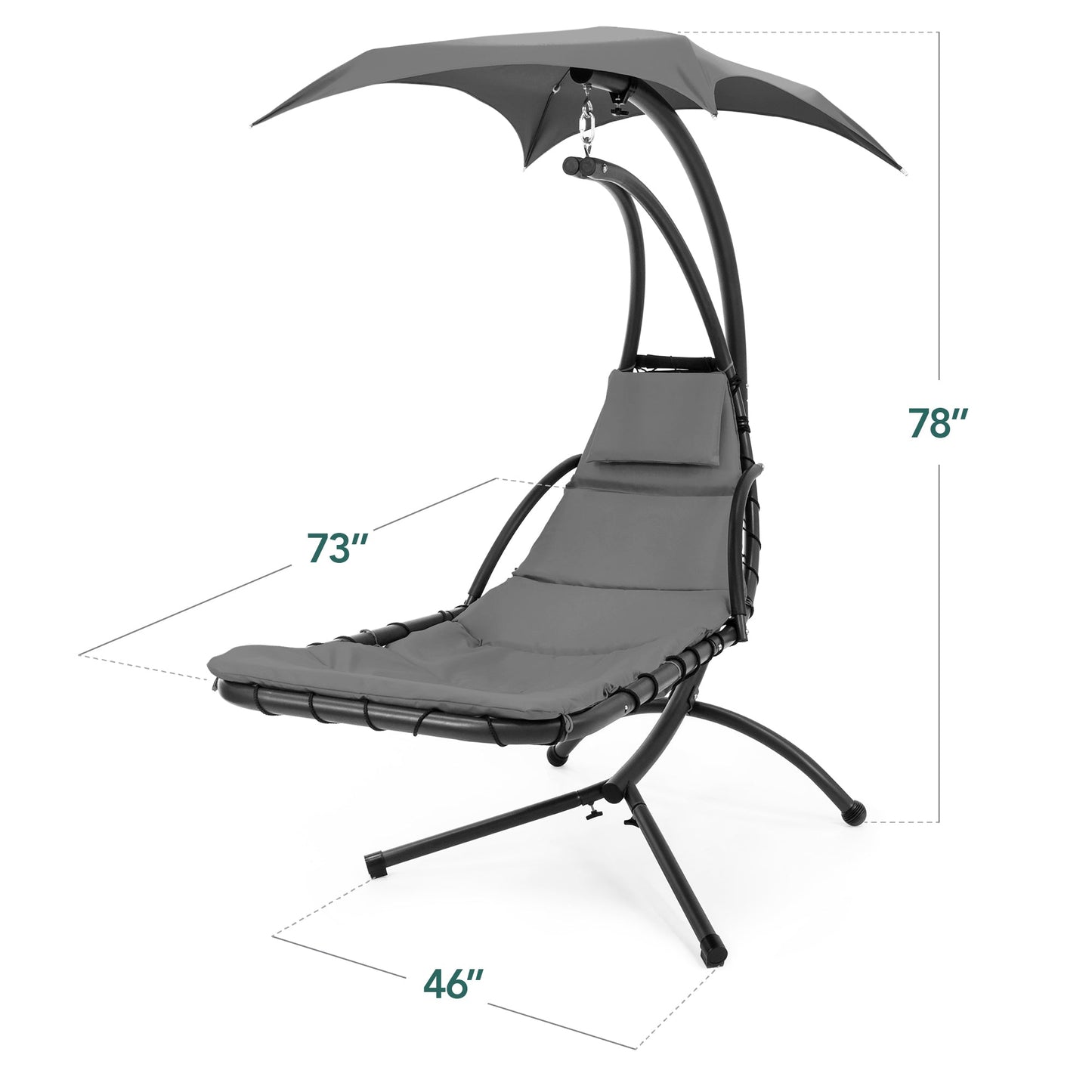 LoungeLoop™ Hanging LED-Lit Curved Chaise Lounge Chair with Pillow, Canopy & Stand
