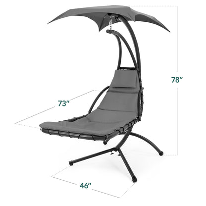 LoungeLoop™ Hanging LED-Lit Curved Chaise Lounge Chair with Pillow, Canopy & Stand
