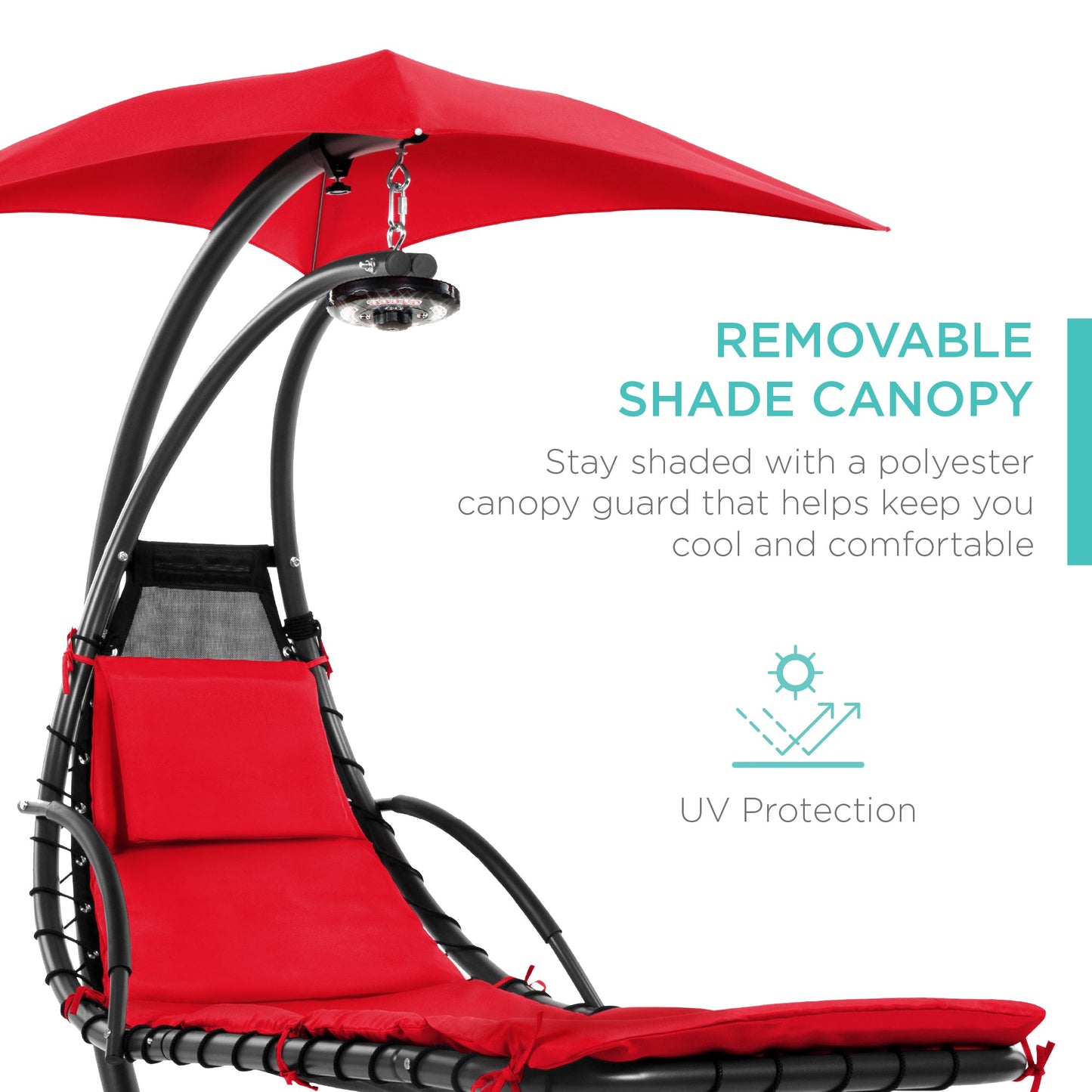 LoungeLoop™ Hanging LED-Lit Curved Chaise Lounge Chair with Pillow, Canopy & Stand