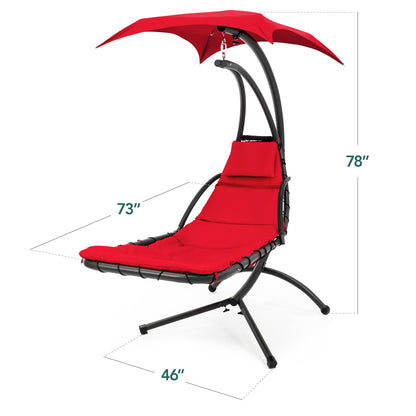 LoungeLoop™ Hanging LED-Lit Curved Chaise Lounge Chair with Pillow, Canopy & Stand